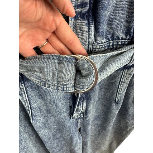 ZARA 100% Cotton Acid Wash Long Sleeve Belted Button Down Denim Jumpsuit Size M - Picture 5 of 9